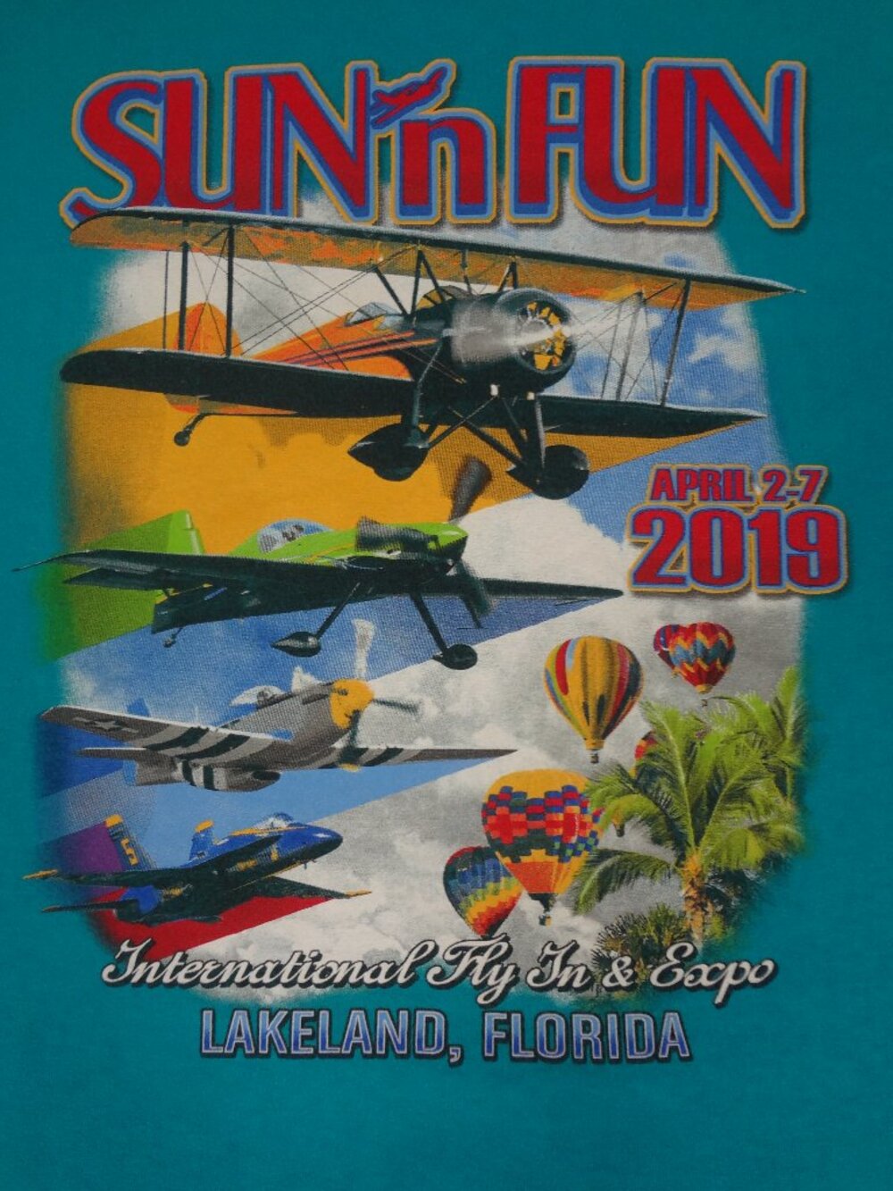 SUN N FUN FLY IN EXPO LAKELAND FLORIDA APRIL 2019 BLUE XL T-SHIRT L969